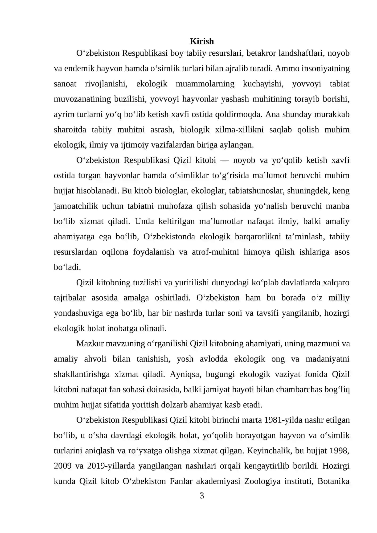O‘zbekiston Respublikasi Qizil kitobi haqida umumiy tushuncha 3
