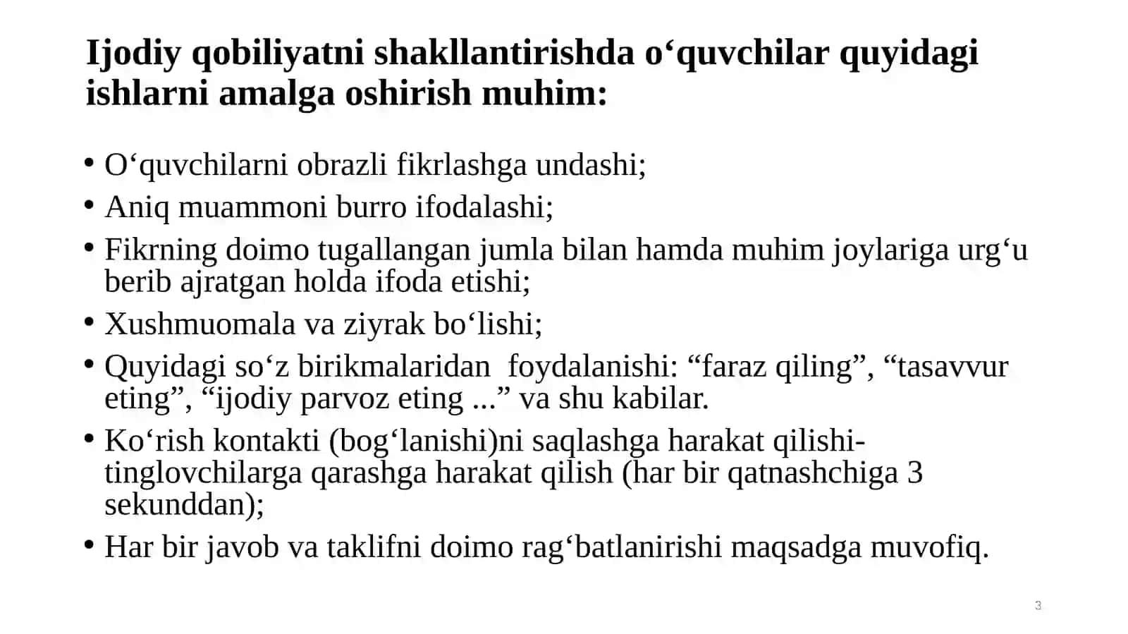 Vaqt-bebaho nemat mavzusini yangi pedagogik texnologiyalar asosida o`qitish metodikasi orqali o‘quvchi kreativligini oshirish 3