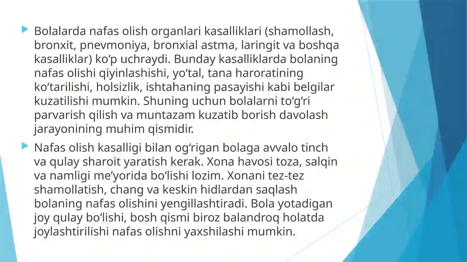 Nafas olish organlari kasalliklari bilan og‘rigan bolalarni parvarish 3