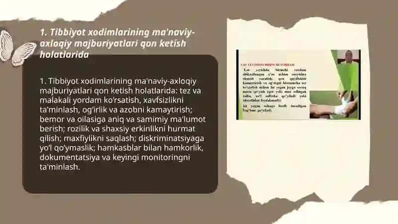 Tibbiyot xodimlari ma'naviyati. Qon ketganda birinchi yordam koʻrsatish 3