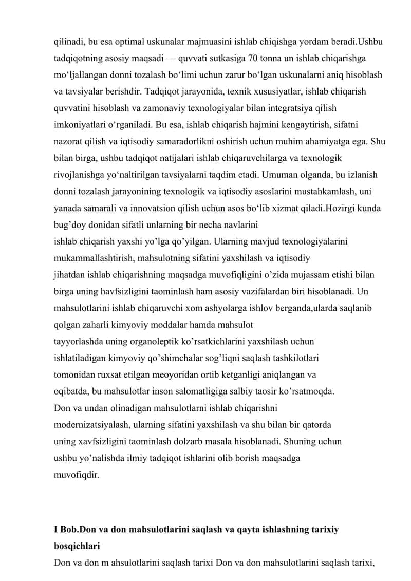 Quvvati sutkasiga 70 tonna un tortishga ega boʻlgan tegirmon uchun   donni tozalash boʻlimi uchun zarur uskunalarni hisoblash 3