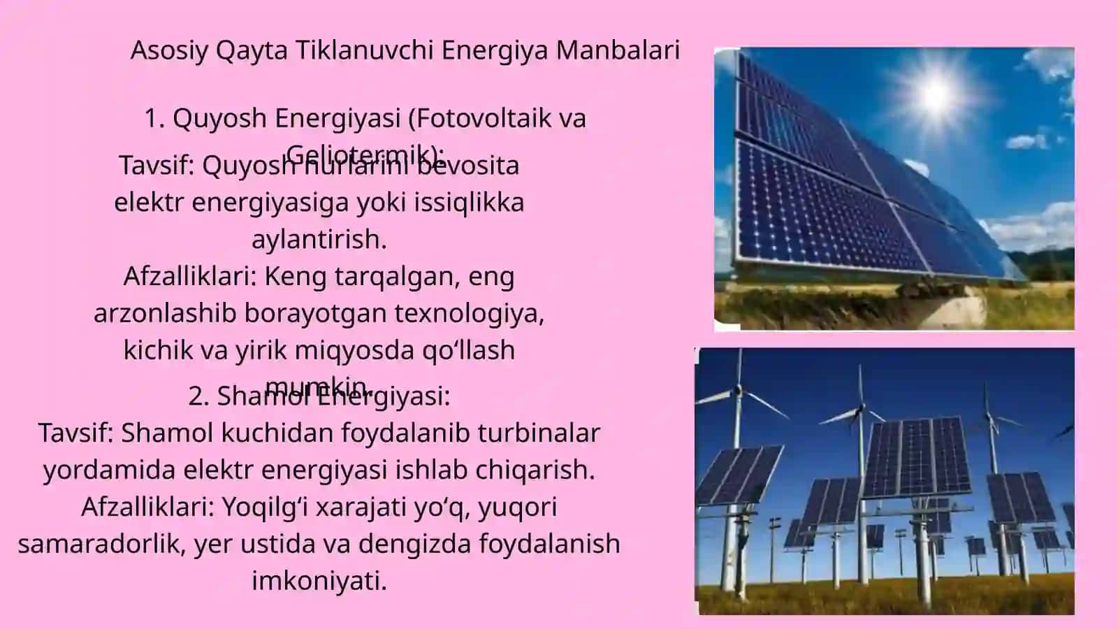 Tabiatda qayta tiklanuvchi muqobil energiyalar manbalari va ularning iqtisodiyotda tutgan oʻrni 3