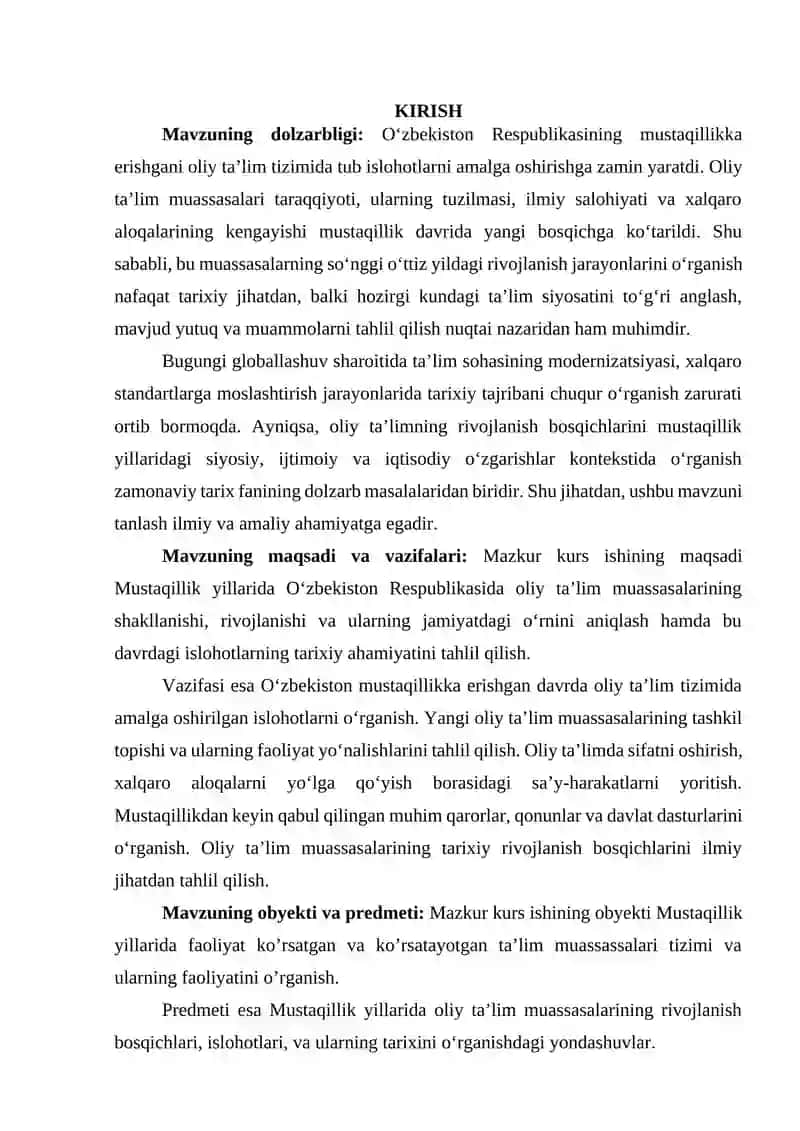 MUSTAQILLIK YILLARIDA OLIY TA’LIM MUASSASSALARI TARIXINI O’RGANISH MASALALARI 3