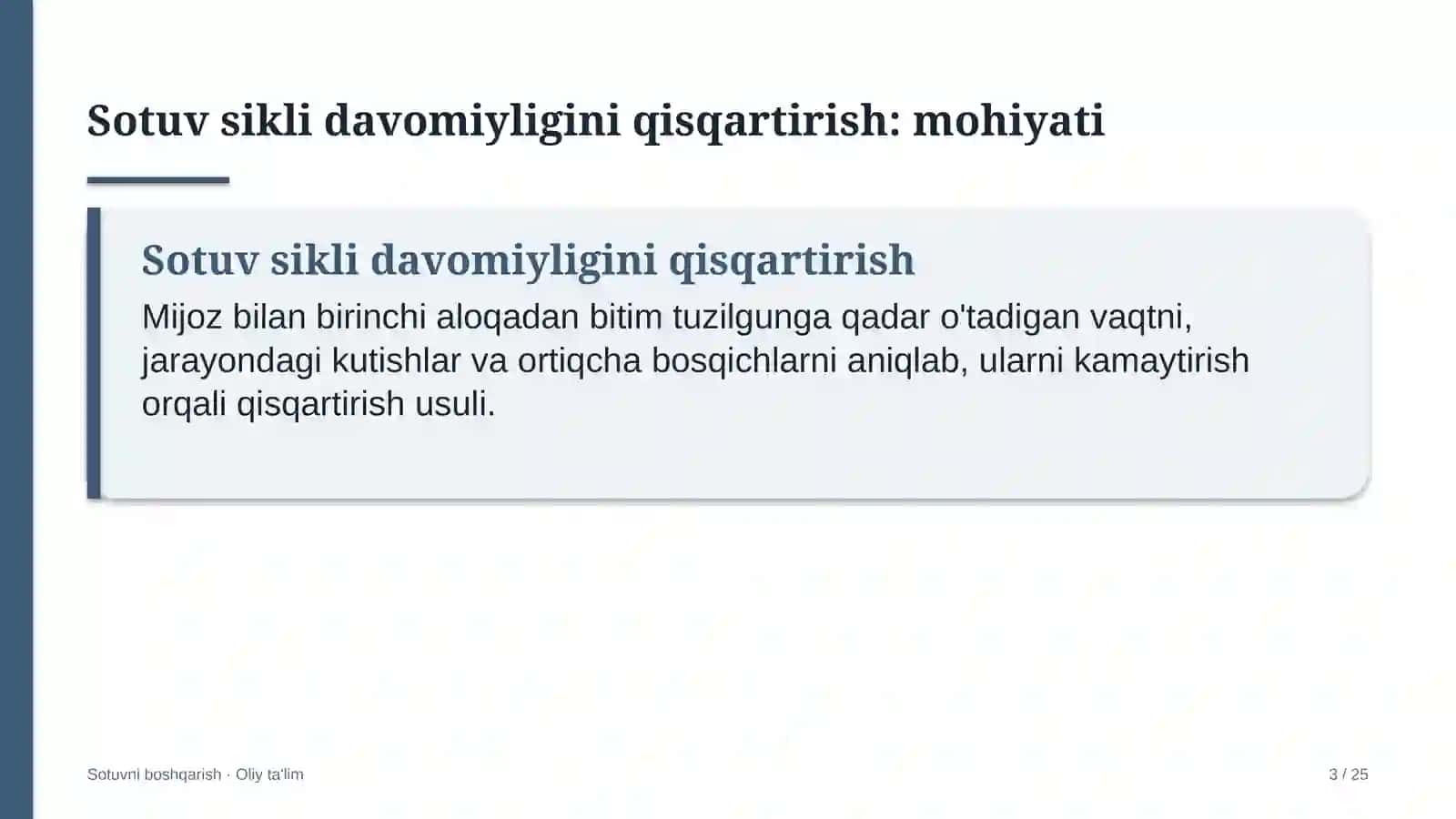 Bioenergetikada sotuv sikli davomiyligini qisqartirish 3