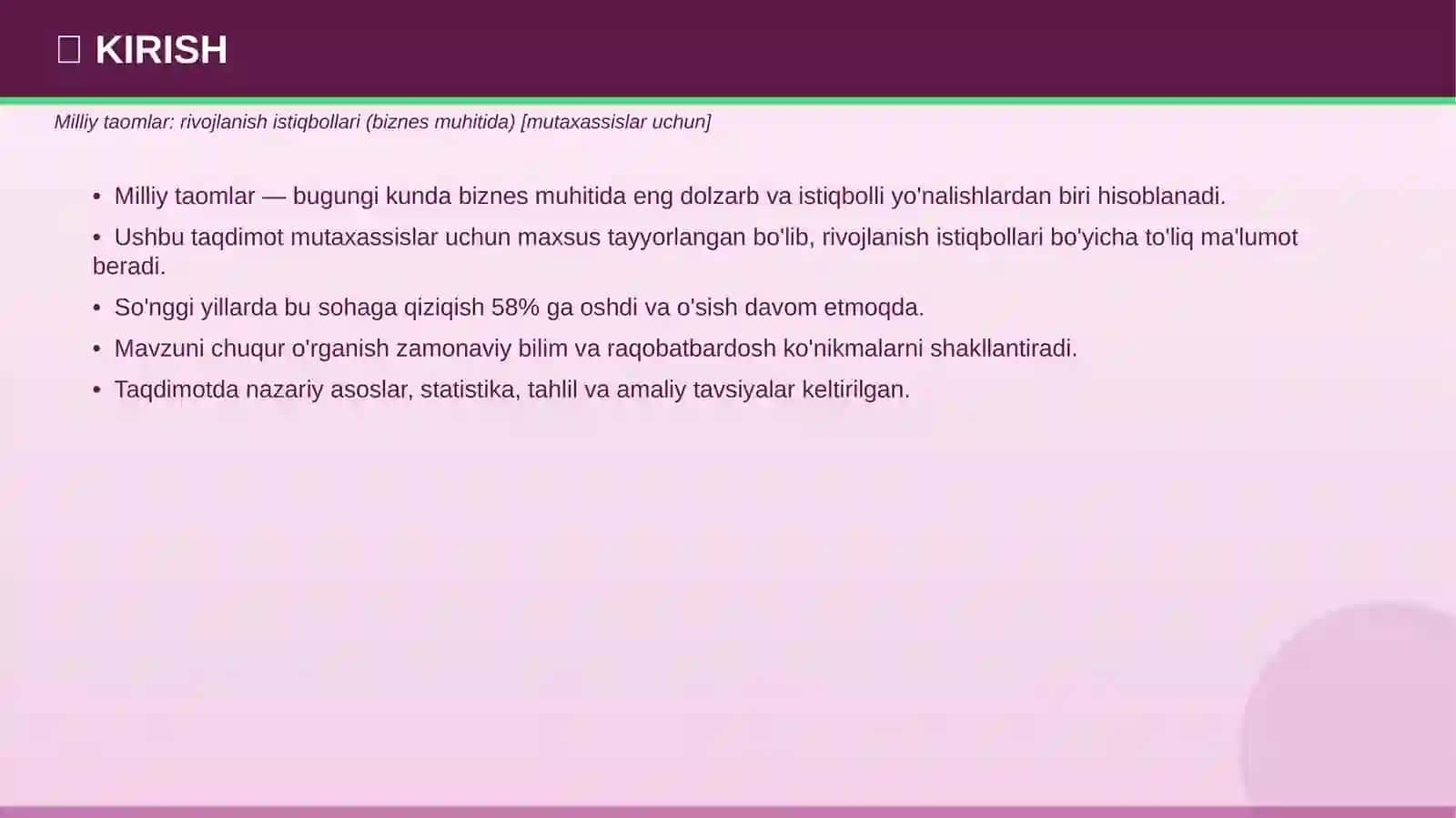 Milliy Taomlar: Rivojlanish Istiqbollari (Biznes Muhitida) [Mutaxassislar Uchun] 3