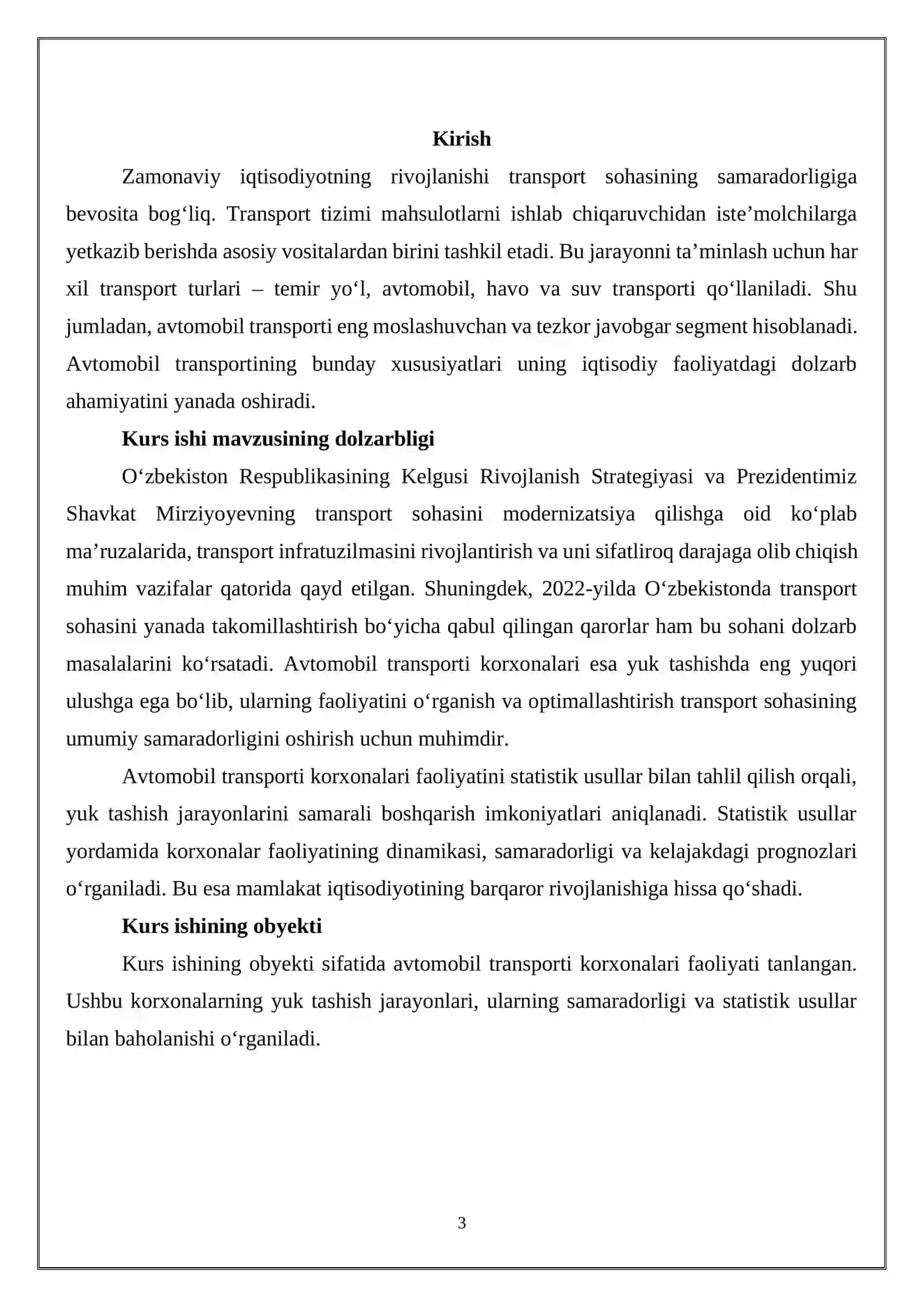 AVTOMOBIL TRANSPORTI KORXONANING YUK TASHISH O'RGANISHNING STATIK USULLARI 3