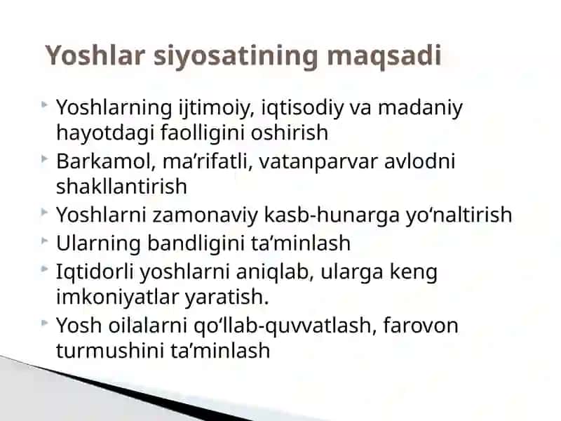 Oʻzbekistonda yoshlarga oid davlat siyosati va uning asosiy mazmuni 3