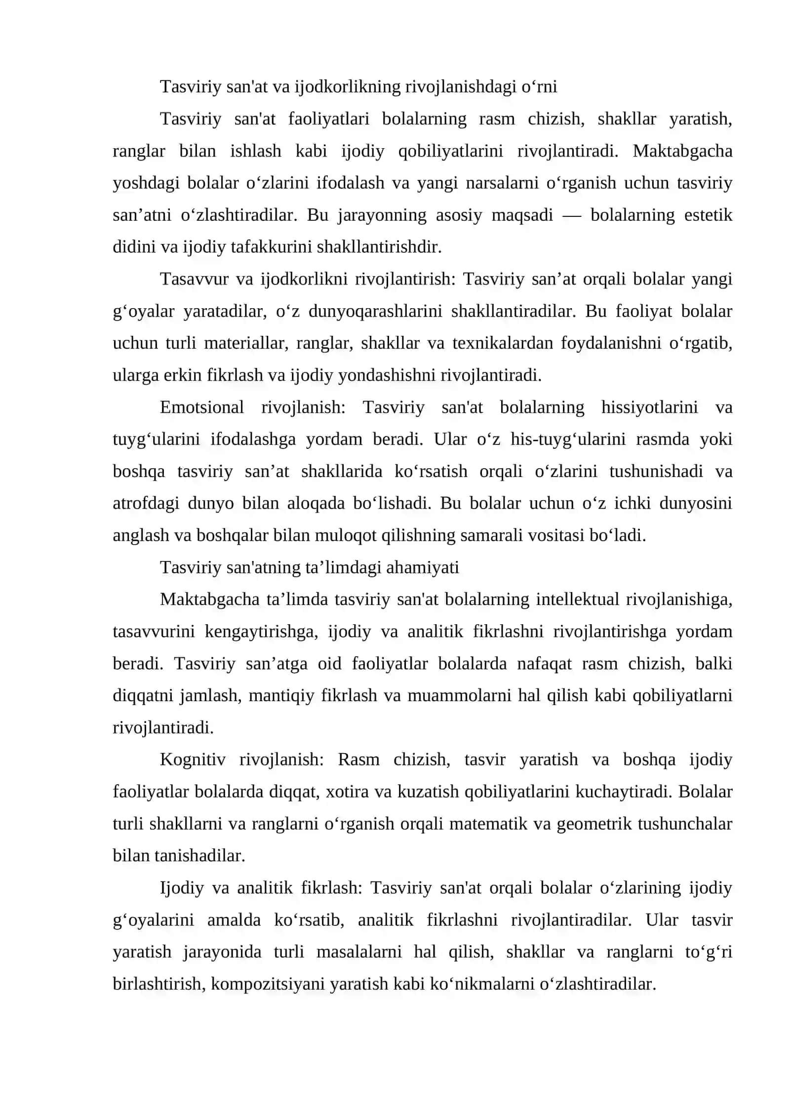 Maktabgacha yoshdagi bolalarning tasviriy qobiliyatlarini ijodkorligini rivojlantirish monitoringini olib borish 3