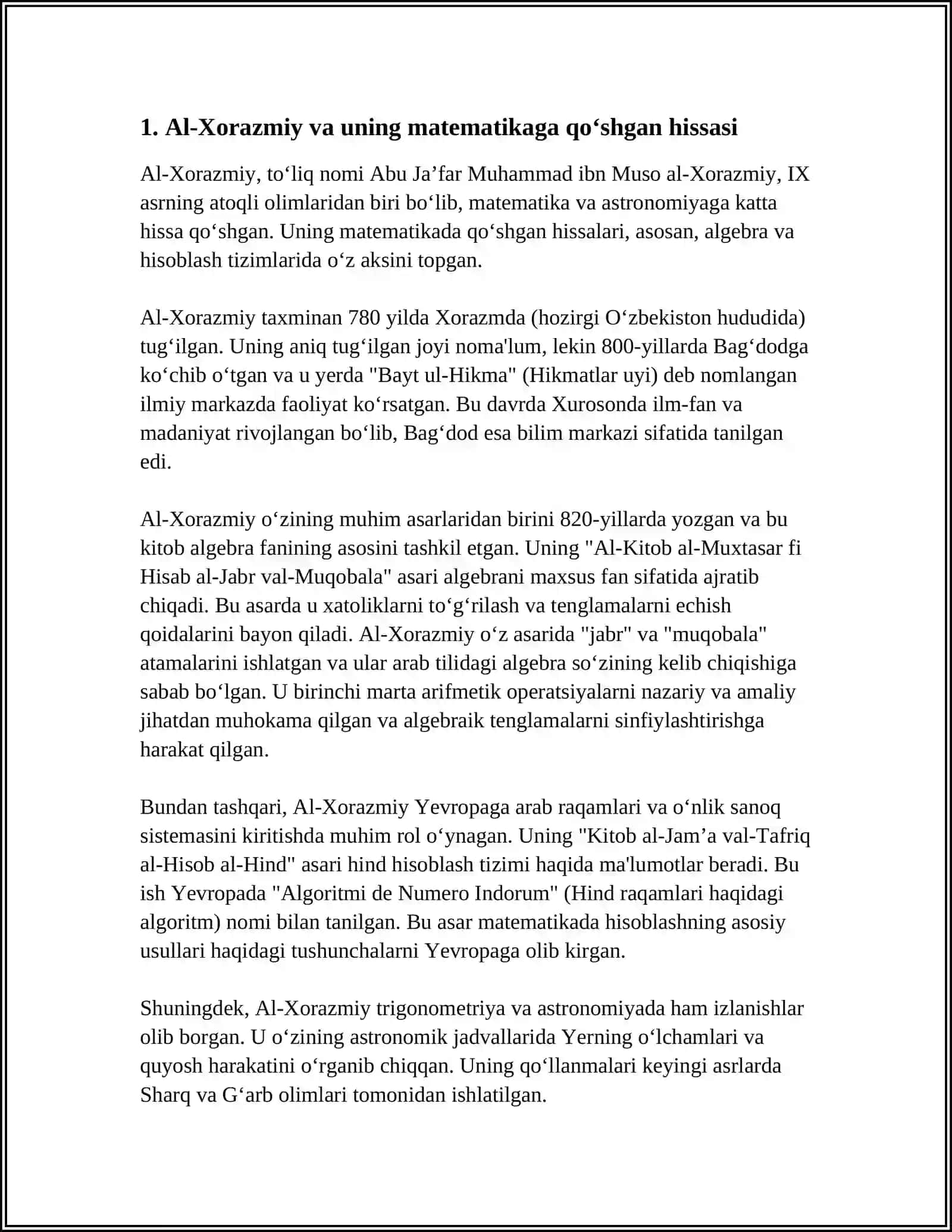 BOSHLANG‘ICH MATEMATIKA DARSLARIDA BUYUK ALLOMALAR MEROSINI O‘RGATISH. BOSHLANG’ICH MATEMATIKA DARSLARIDA SHARQ MUTAFAKKIRLARI MEROSIDAN FOYDALANISH 3
