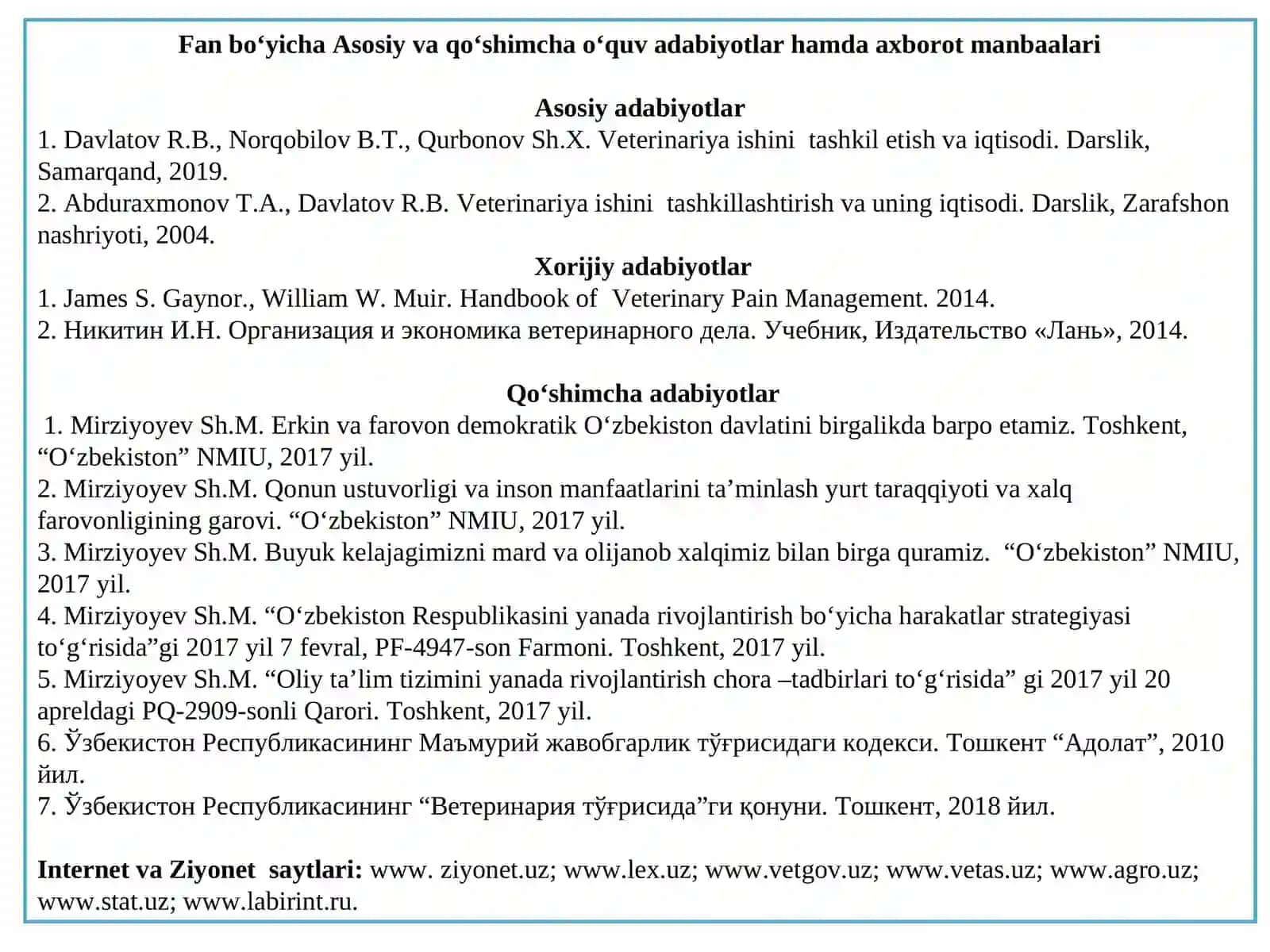 VETERINARIYA ISHINI TASHKIL ETISH VA QONUNCHILIGI 3