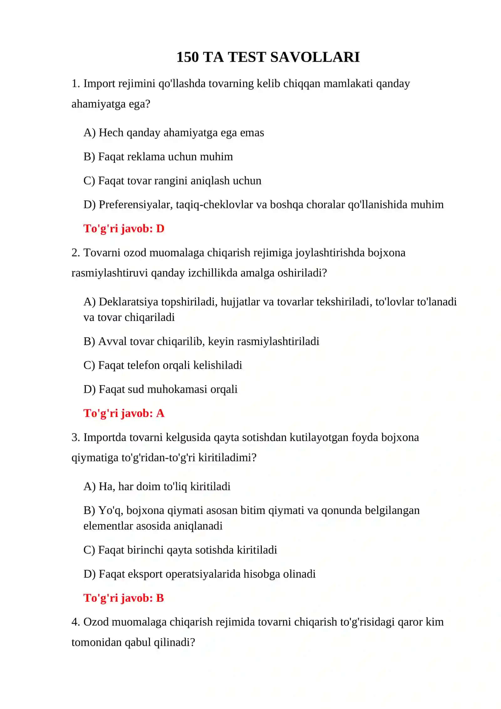 EKSPORT DEKLARATSIYASI TESTLARI 3