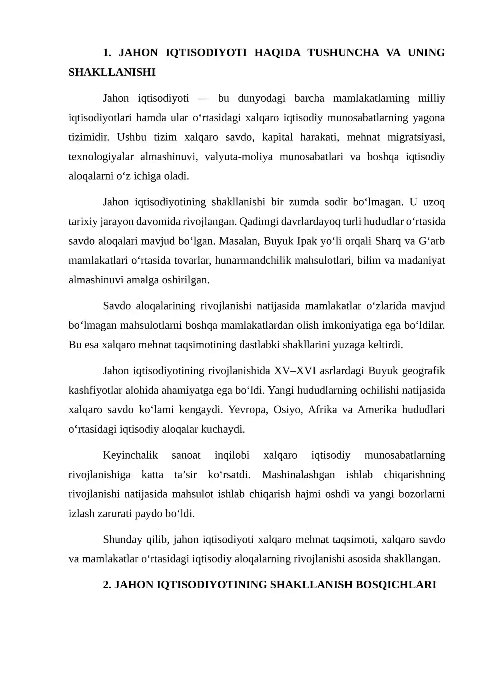 Jahon iqtisodiyotining shakllanish bosqichlari va uning xususiyatlari 3