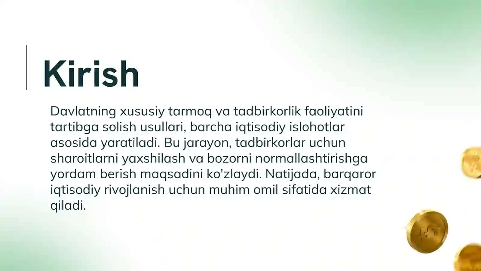 Davlatning xususiy tarmoq va tadbirkorlik faoliyatini tartibga solishning usul va vositalari haqida 3