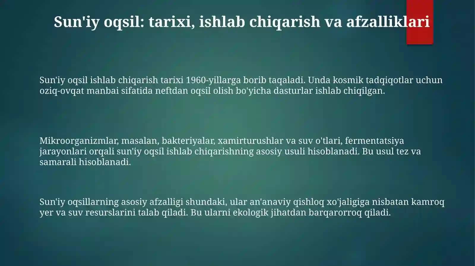 Sun'iy oqsil ozuqa moddalarning ishlab chiqarilishi va kelgusidagi imkoniyatlar 3