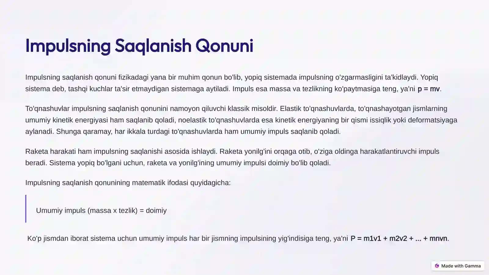 Mexanika Saqlanish Qoidalari va Oltin Qoida 3