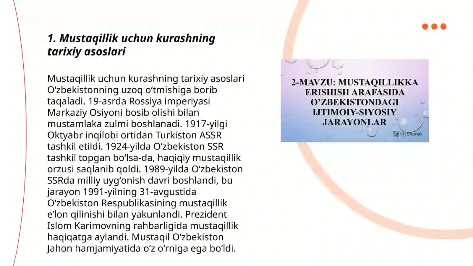 Mustaqillika erishish arafasida Oʻzbekistondagi ijtimoiy-siyosiy jarayonlar 3