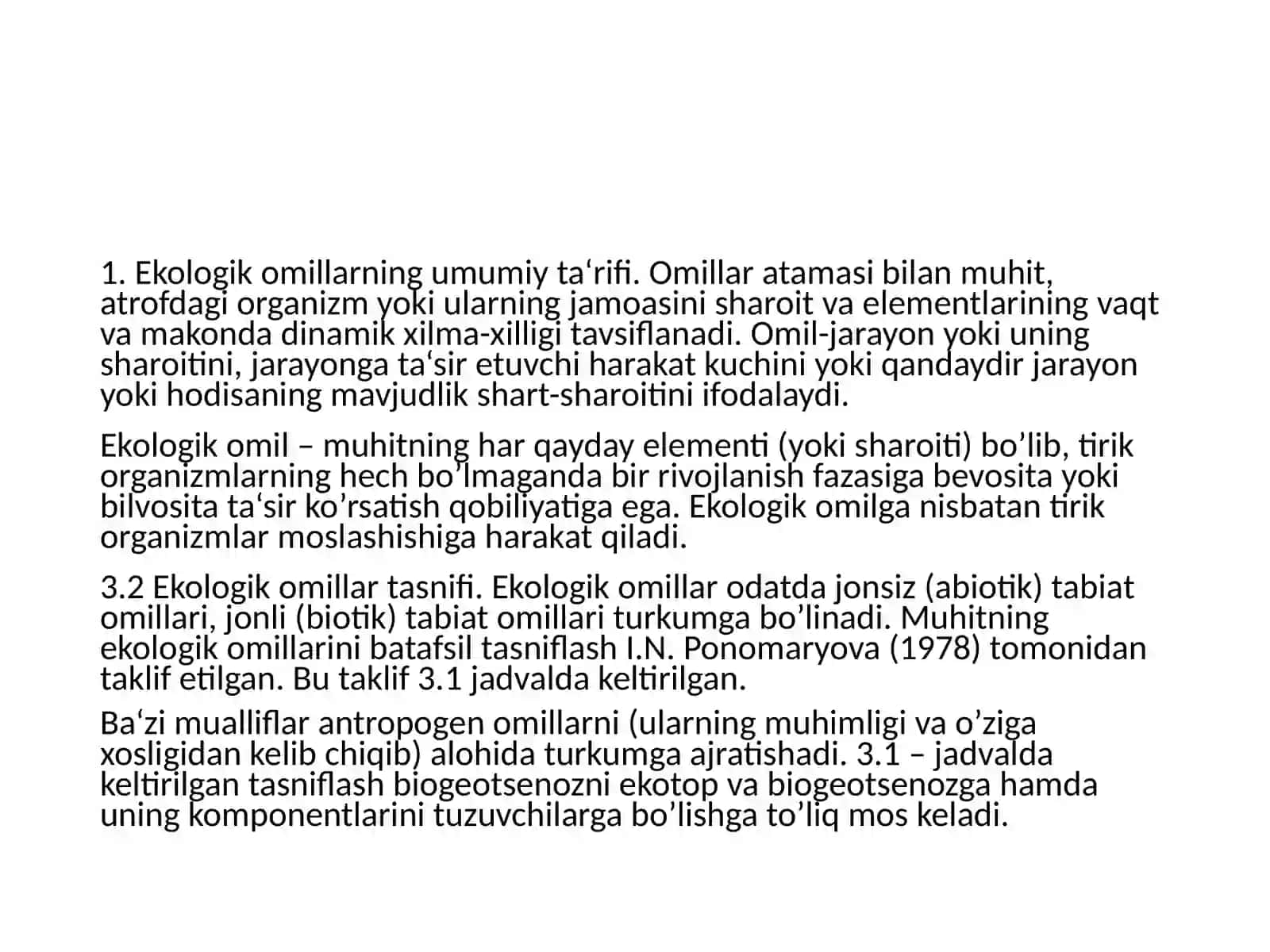 Ekologik Omillar Tasnifi 3