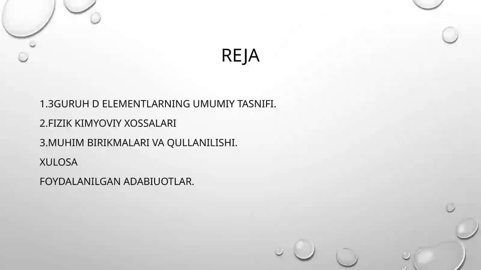 Yaxshiboyeva feruzaning Noorganika fani d elementlari kursi 3