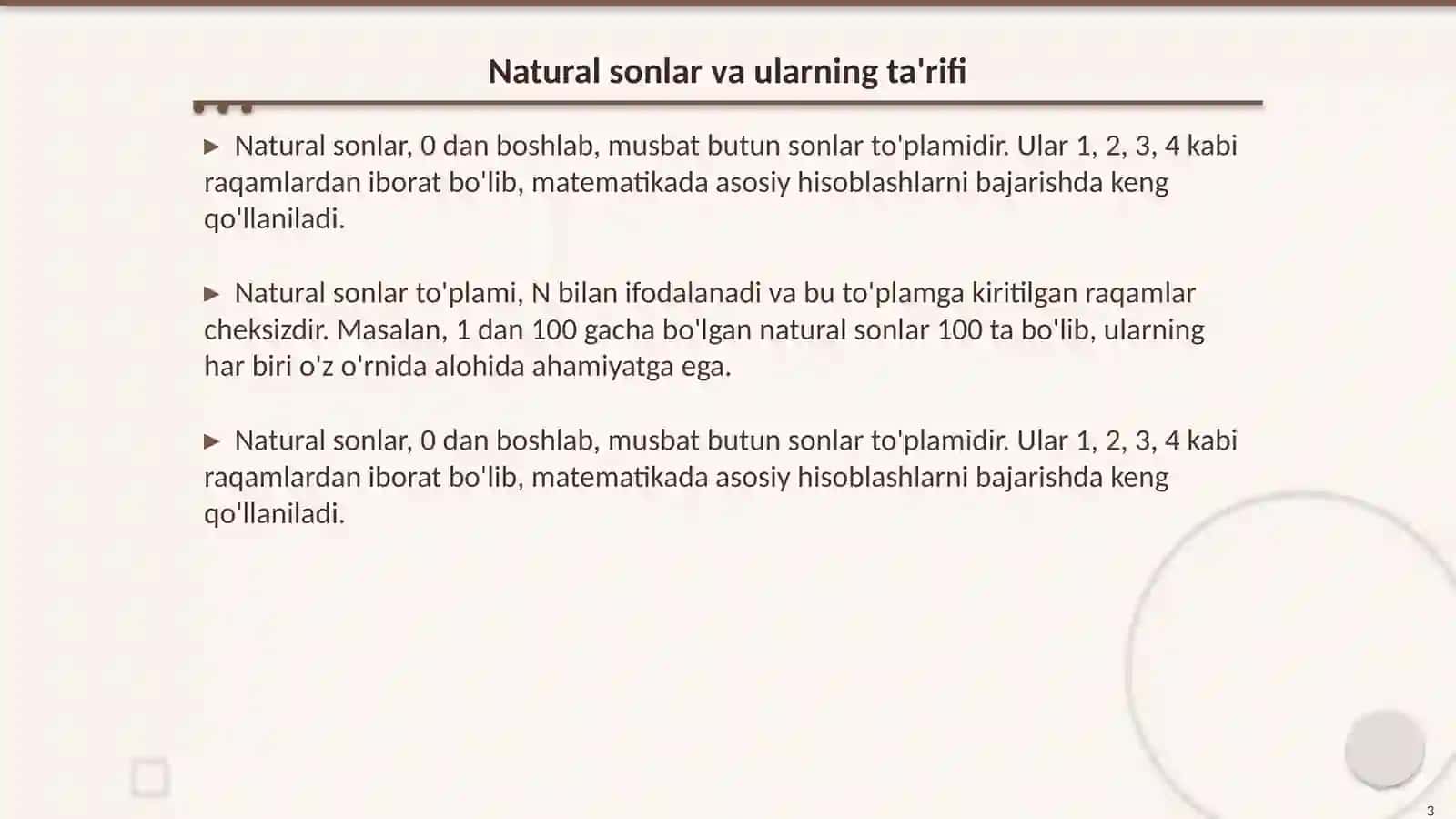 Natural sonlarni boʻlish 3