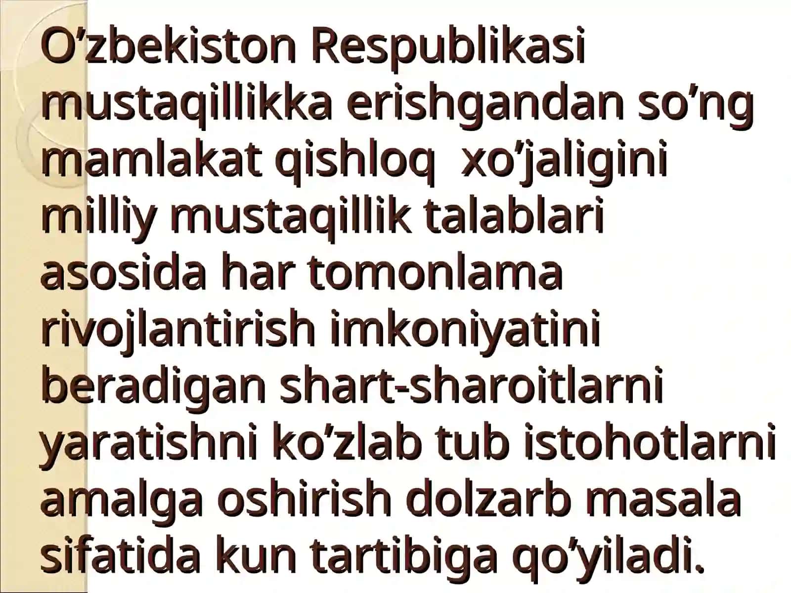 Qishloq xo’jaligi rivojlantirish bo’yicha qabul qilingan qonunlar Prezident farmonlari Vazirlar Mahkamasi qarorlari 3