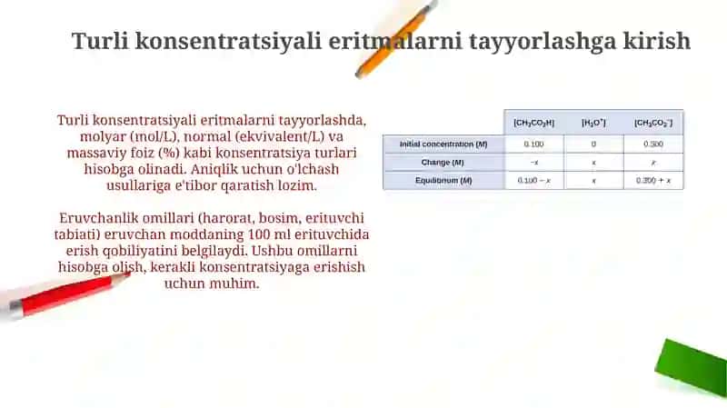 Turli konsintratsiyali eritmalar tayyorlash 3
