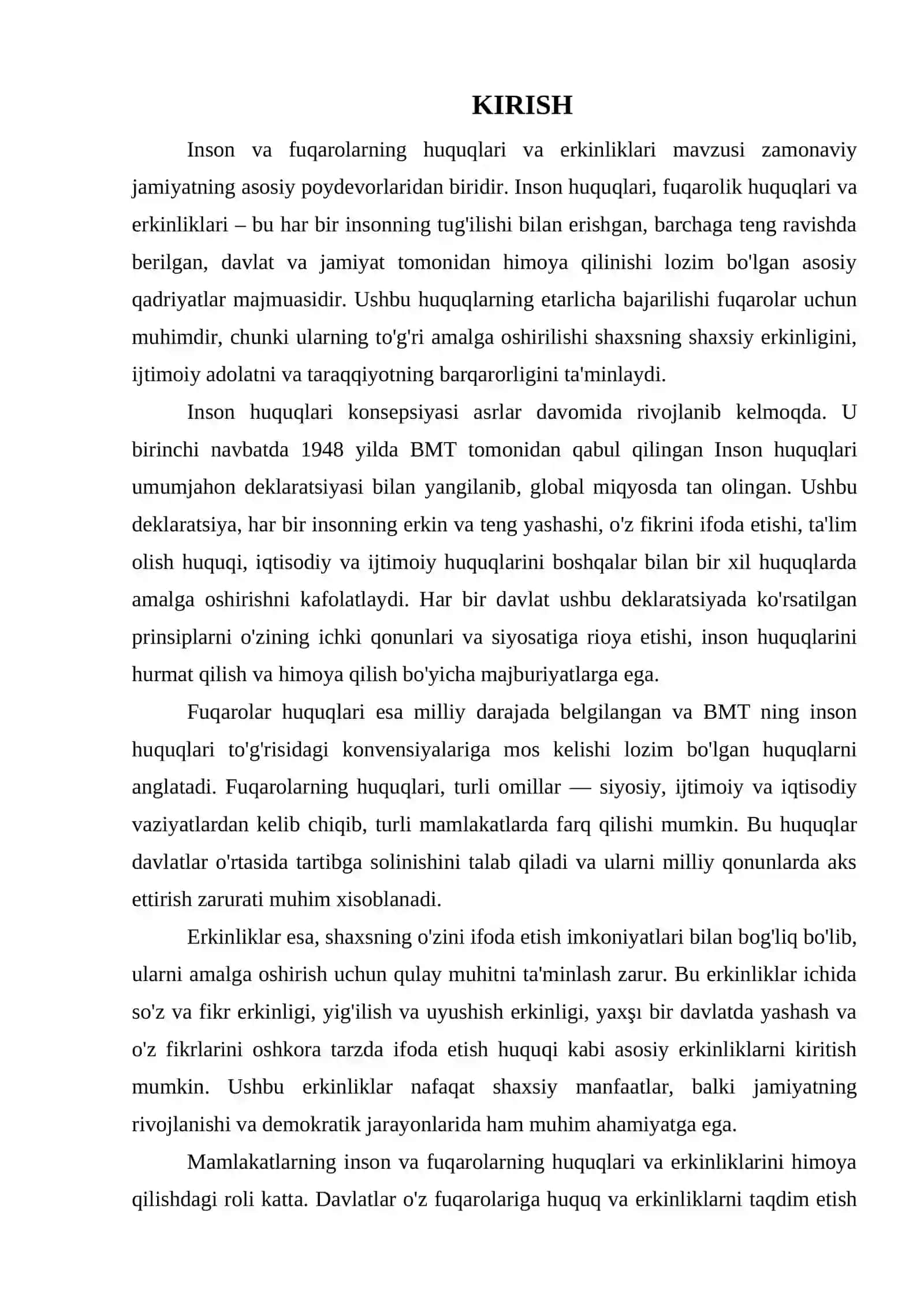 INSON VA FUQAROLARNING HUQUQLARI, ERKINLIKLARI VA ULARNING KAFOLATLARI 3