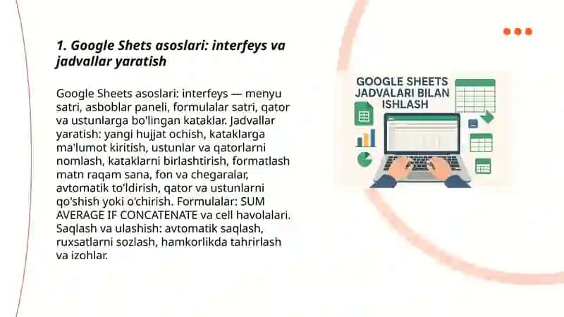 Google Sheets asoslari: interfeys va jadvallar yaratish 3