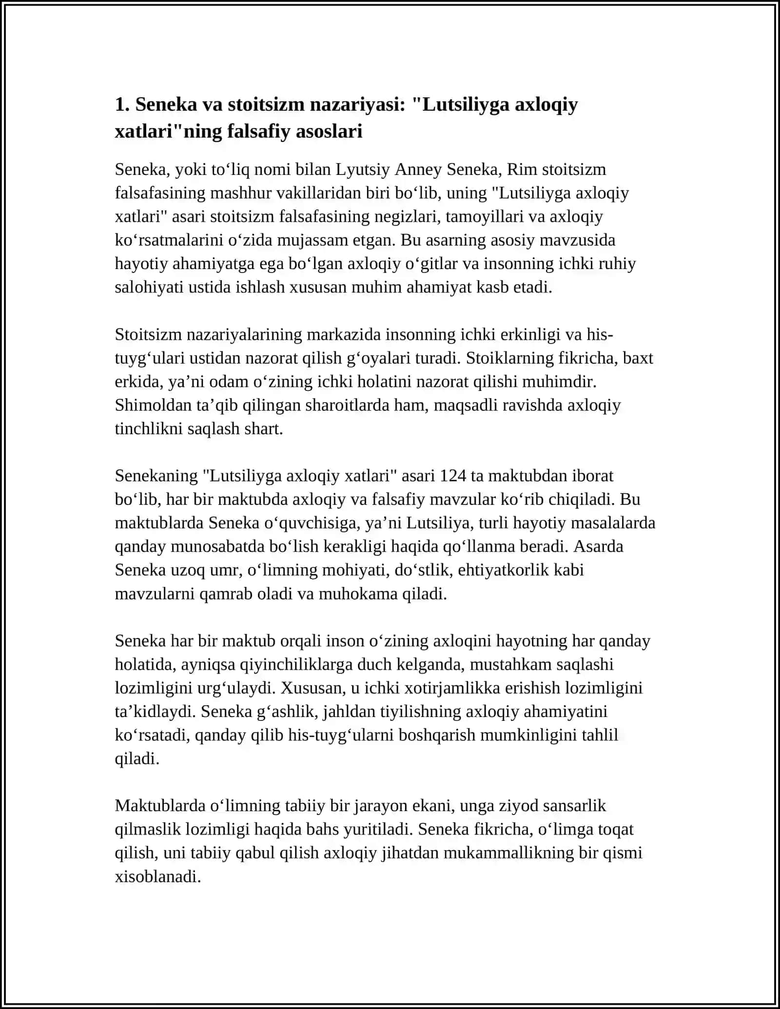 SENEKANING “LUTSILIYGA AXLOQIY XATLARI” ASARI TAHLILI 3