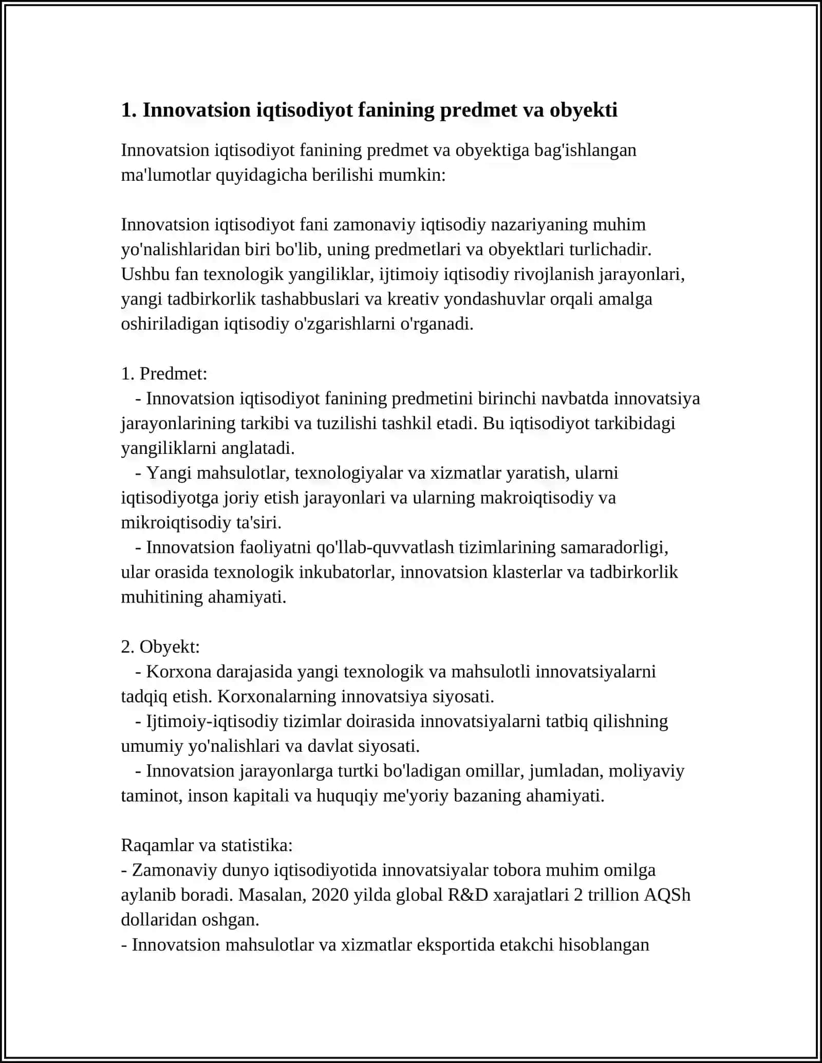 INNOVATSION IQTISODIYOT FANINING PREDMETI, MAQSADI, VAZIFALARI VA TADQIQOT USULLARI 3
