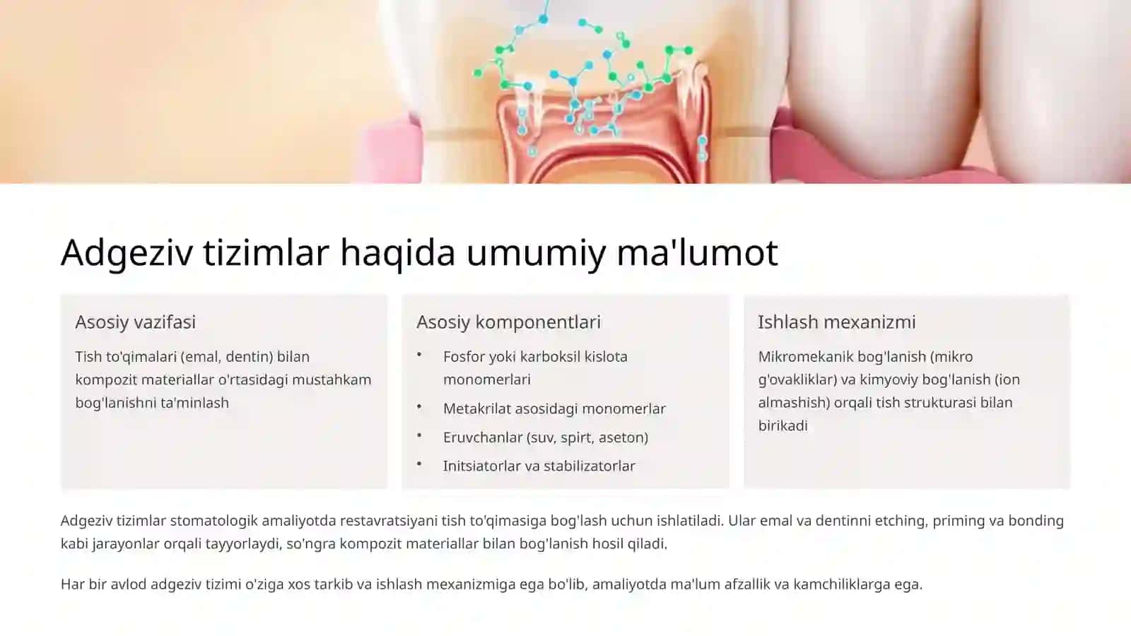 Stomatologik Kompozitlarning V, VI, VII avlod adgeziv tizimlari asoslari 3