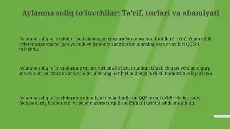 Aylanma soliq to'lovchilar: Ta'rif, turlari va ahamiyati 3