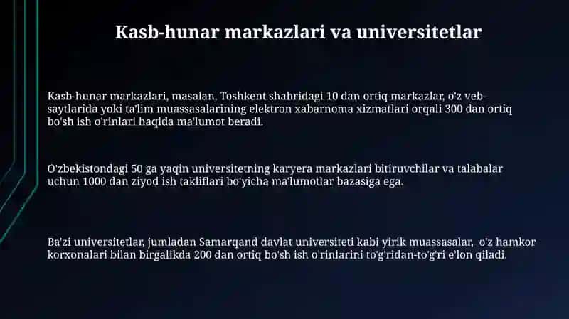 Ish o'rinlari bo'yicha ma'lumotlar bilan tanishish manbalari 3