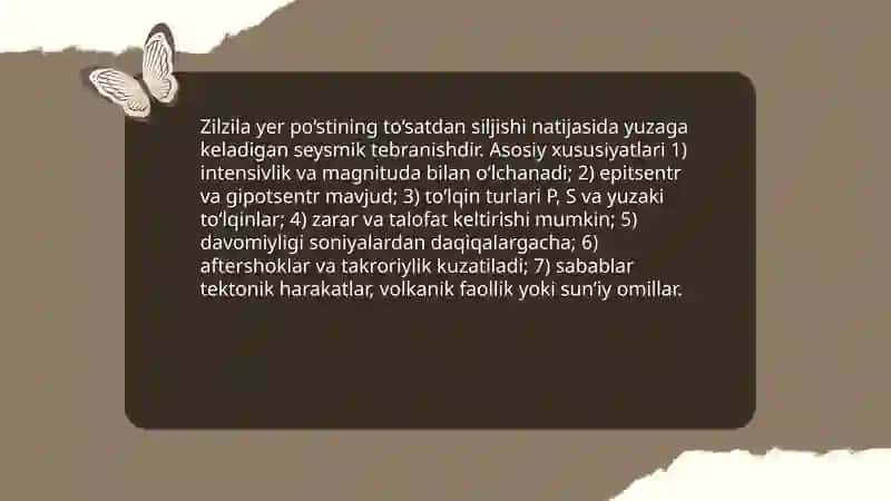 Zilzilalar va ularning kelib chiqish sabablarini tushuntiring 3