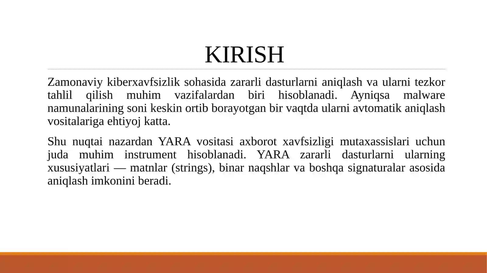 YARA QOIDALARINI YARATISH, OPTIMALLASHTIRISH VA REAL VAQTDA SINOVDAN O‘TKAZISH. 3