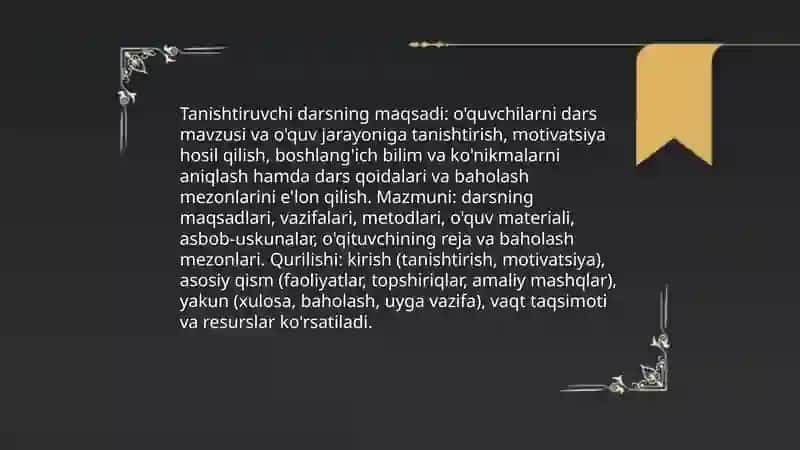 Savod o'rgatish davridagi dars tiplari, ularning maqsadi mazmuni va qurilishi 3