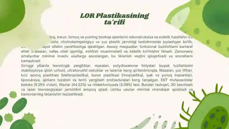 LOR'azolari plastikasizamonaviy amaliyot turlari. I-OR yotjismlaridabirinchi yordam 3