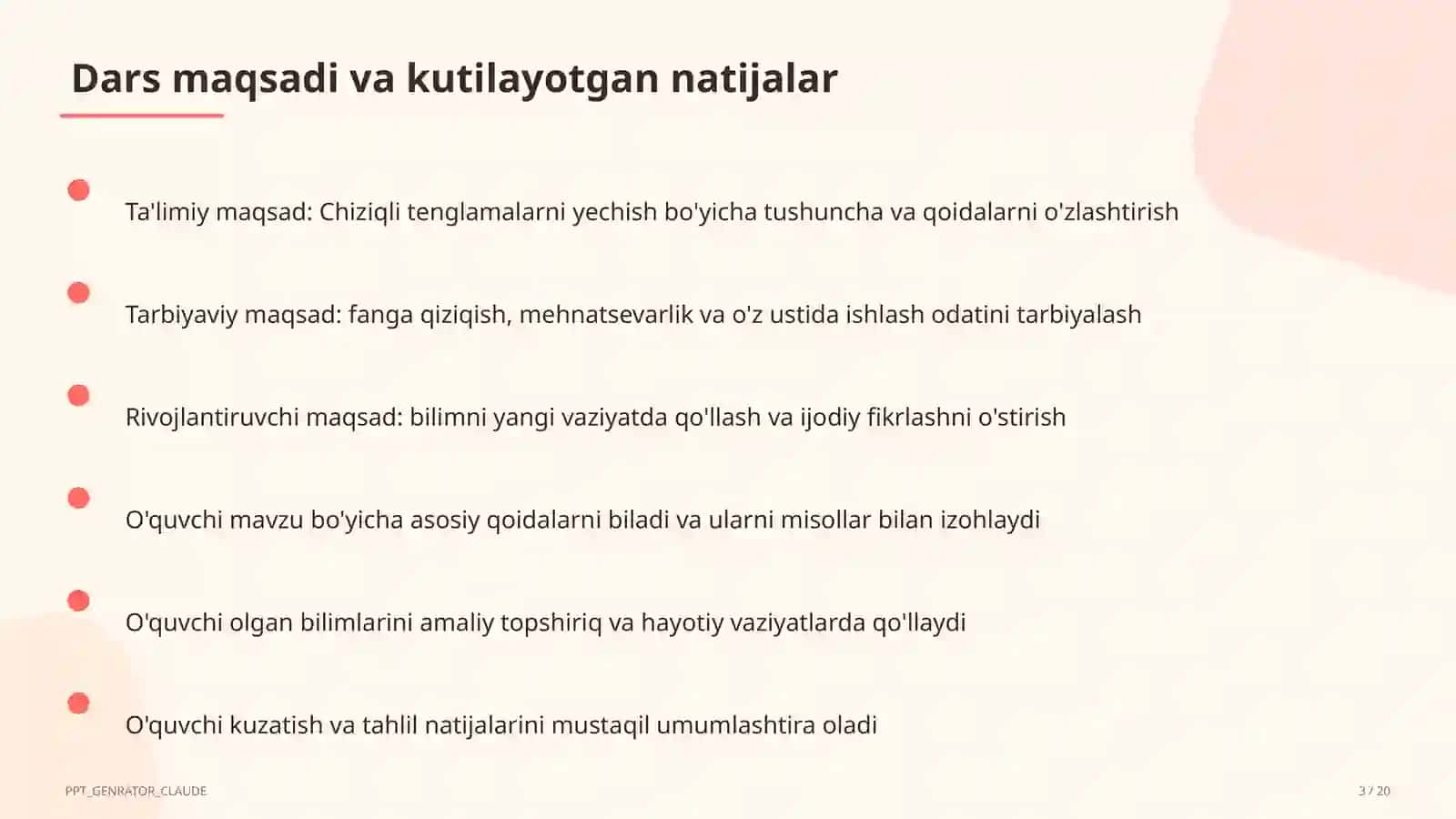 Chiziqli tenglamalarni yechish (6-sinf) 3