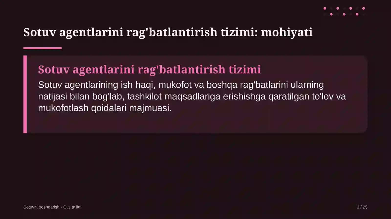 Xorijiy universitetlar filiallarida sotuv agentlarini rag'batlantirish tizimi 3
