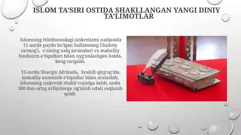 Islom va boshqa diniy aqidalar sinkretlashuvi natijasida shakllangan diniy taʼlimotlar tarixi 3