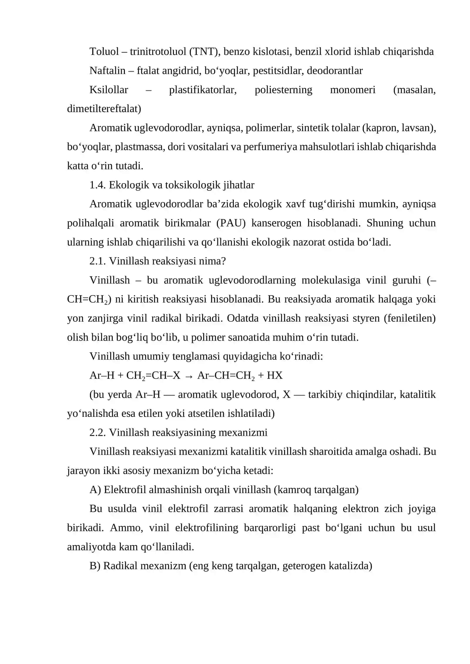 Aromatik uglevodorodlarni geterogen katalitik vinillash reaksiyasi 3