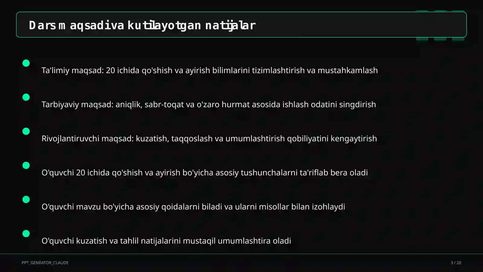 20 ichida qo'shish va ayirish (1-sinf) 3