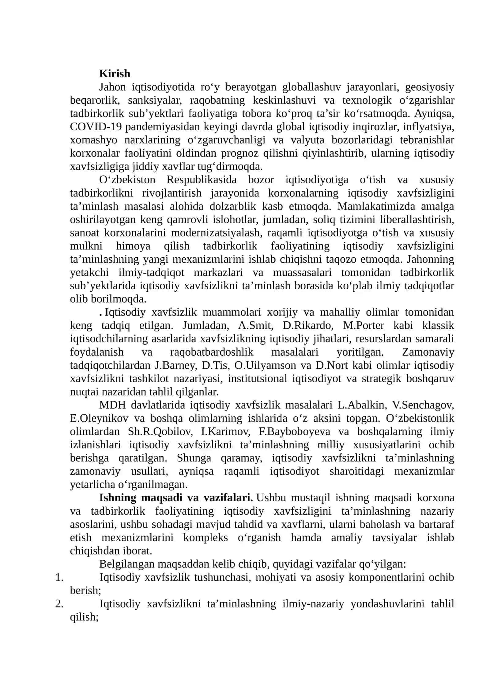 Korxona (firma)ning va tadbirkorlik faoliyatining iqtisodiy xavfsizligini ta’minlash 3