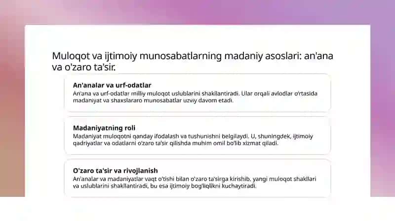 Muloqot va ijtimoiy munosabatlarning madaniy va shaxslararo asoslari 3