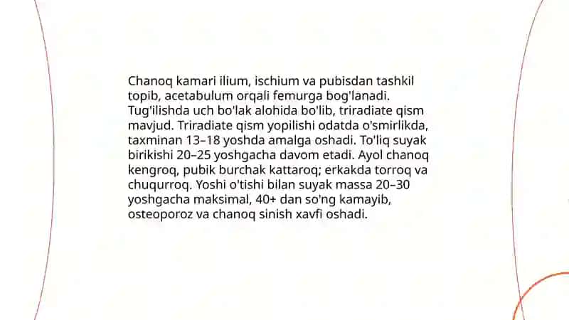 Chanoq kamari va oyoq erkin qismi suyaklari: tuzilishi va ularning yoshga doir xususiyati 3