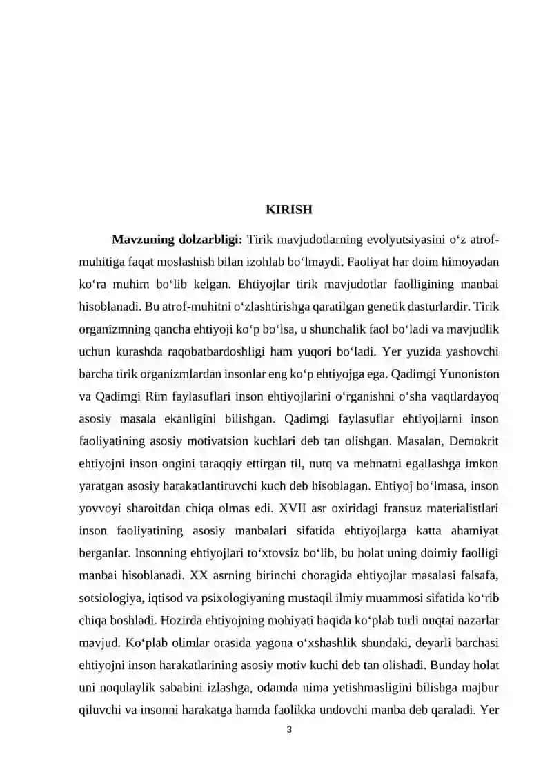 INSON EHTIYOJLARI 3