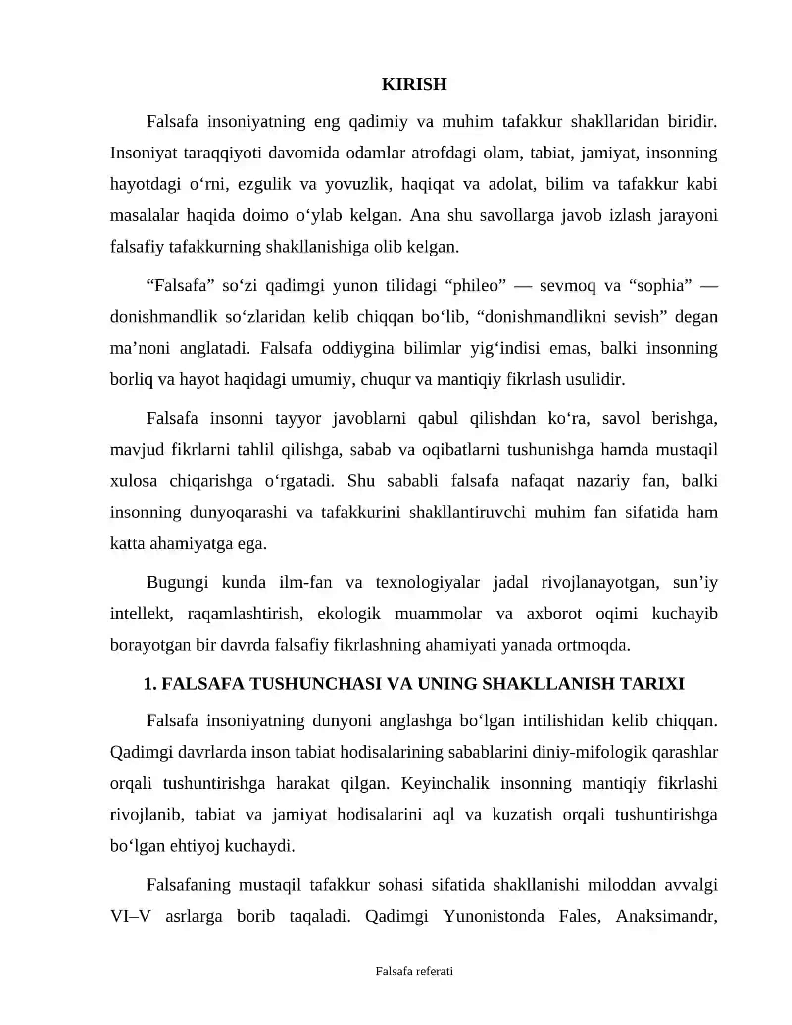 Falsafa fanidan referat 3