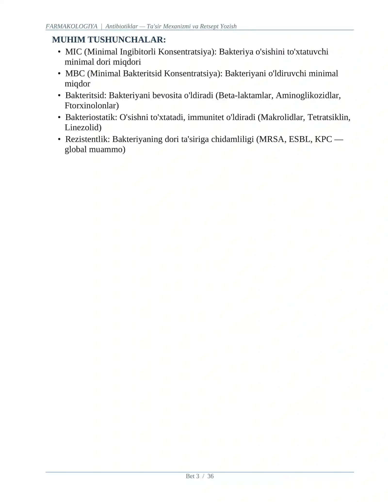 ANTIBIOTIKLAR FARMAKOLOGIYASI MUSTAQIL ISH 3
