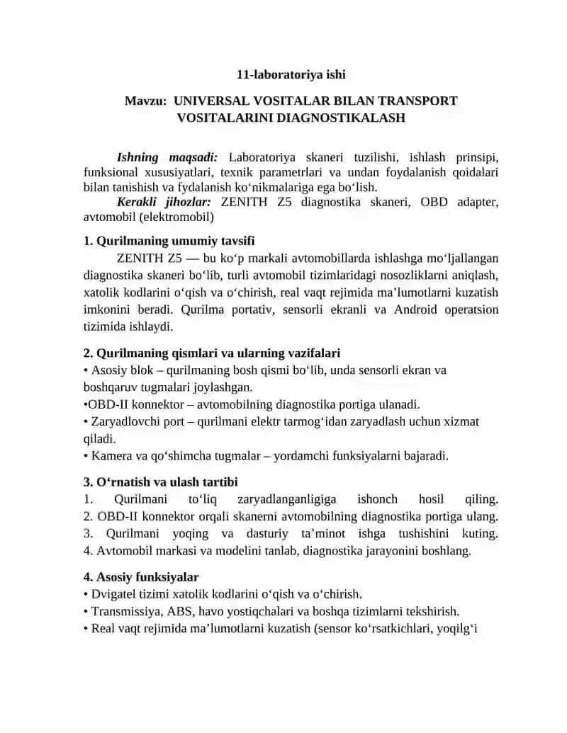 UNIVERSAL VOSITALAR BILAN TRANSPORT VOSITALARINI DIAGNOSTIKALASH 3