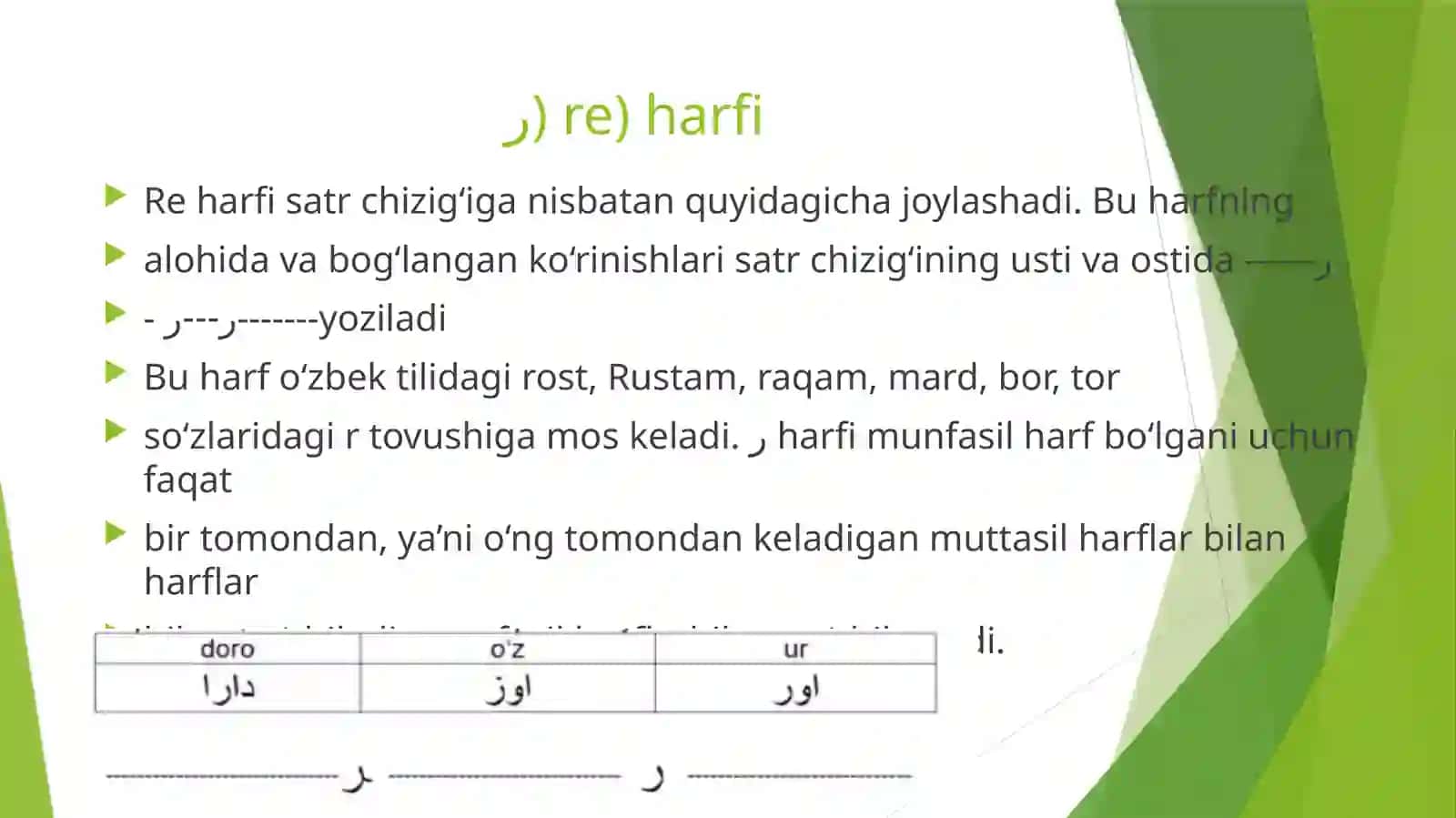 Eski o'zbek yozuvidare, ze, jeharflari yozilishi 3