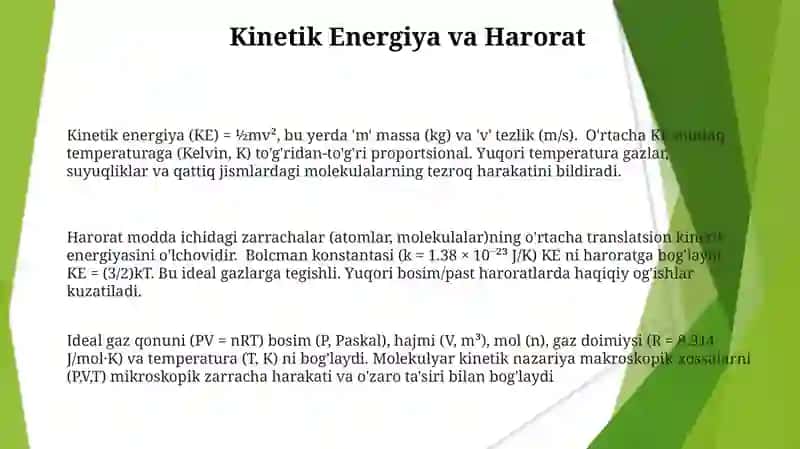 Molekulyar kinetik nazariyaning asosiy tenglamalari 3